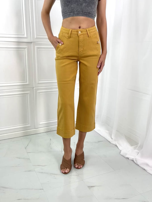 "Mustard" Judy Blue Jayza Full Size Straight Leg Cropped Jeans