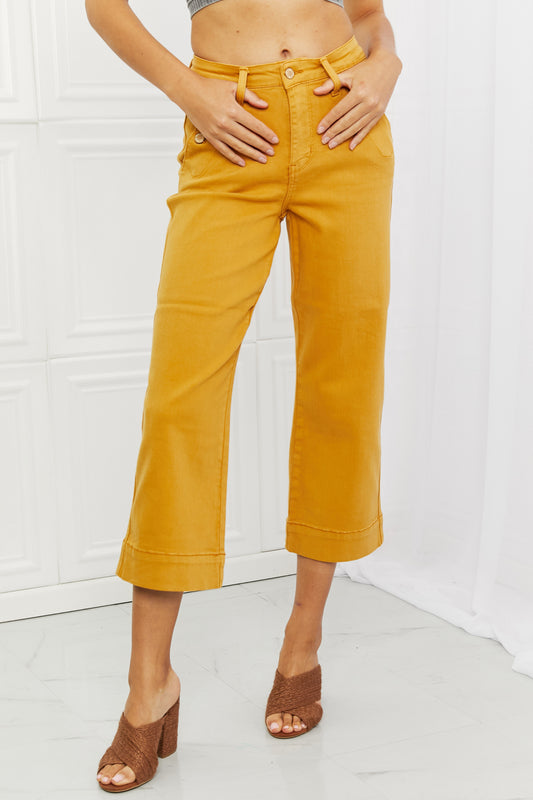 "Mustard" Judy Blue Jayza Full Size Straight Leg Cropped Jeans