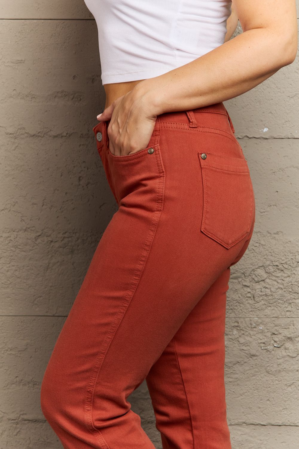 Judy Blue Olivia Full Size Mid Rise Slim Bootcut Jeans in Terracotta
