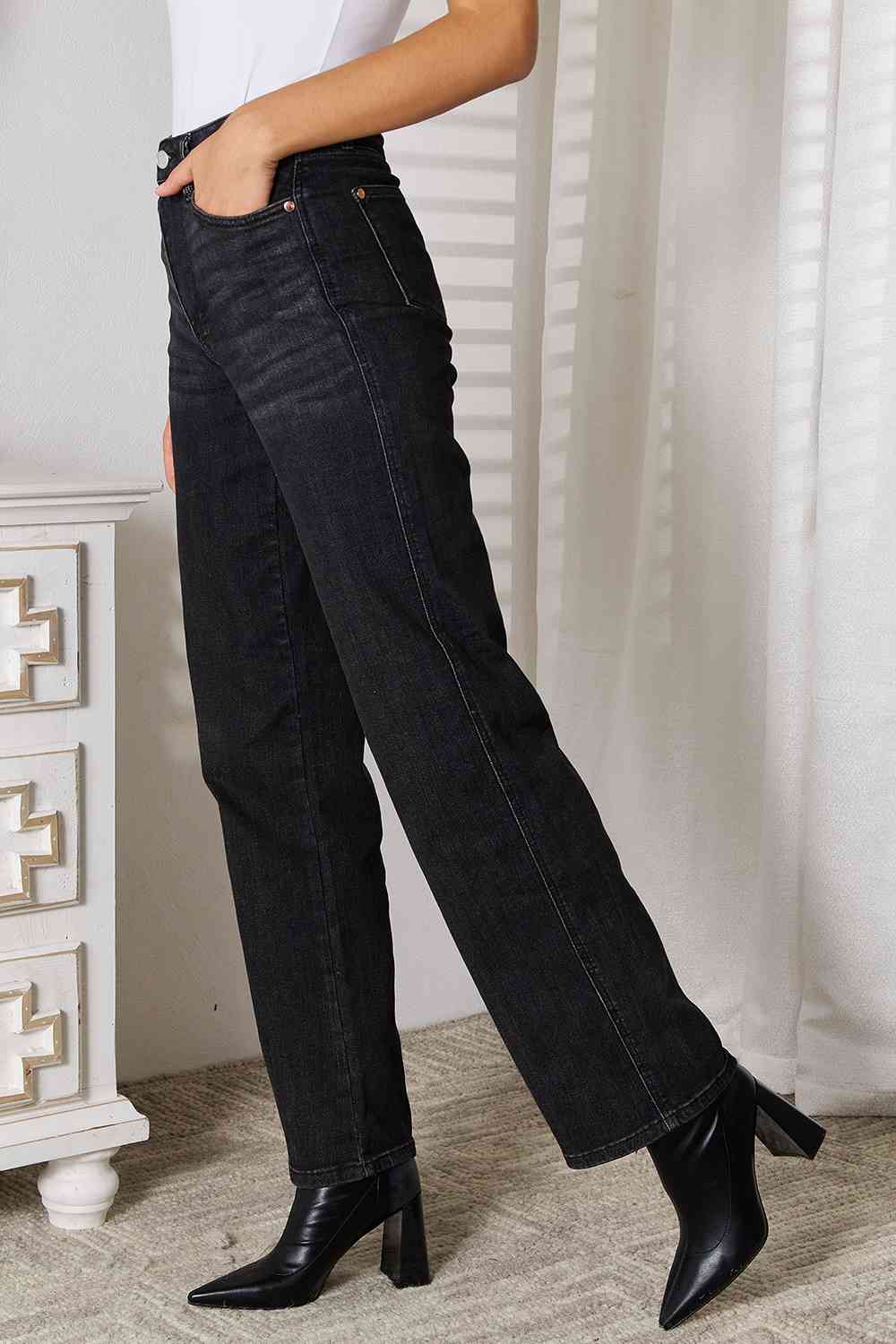 Judy Blue Tummy Control Washed Black Straight-Leg Jeans