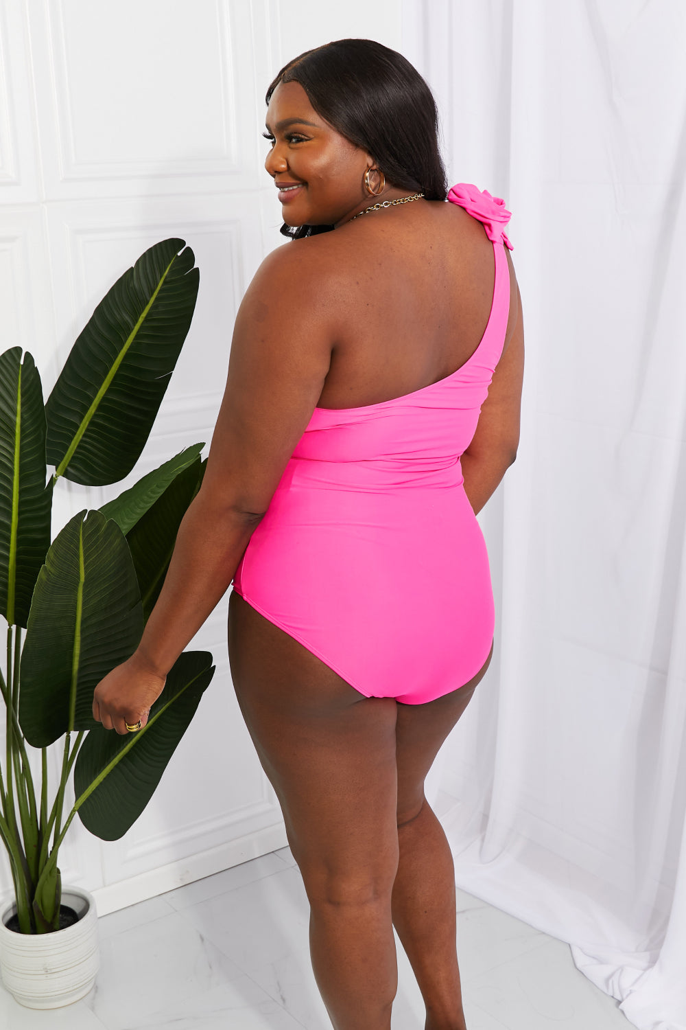 Marina West Swim Deep End One-Shoulder One-Piece Swimsuit Hot Pink