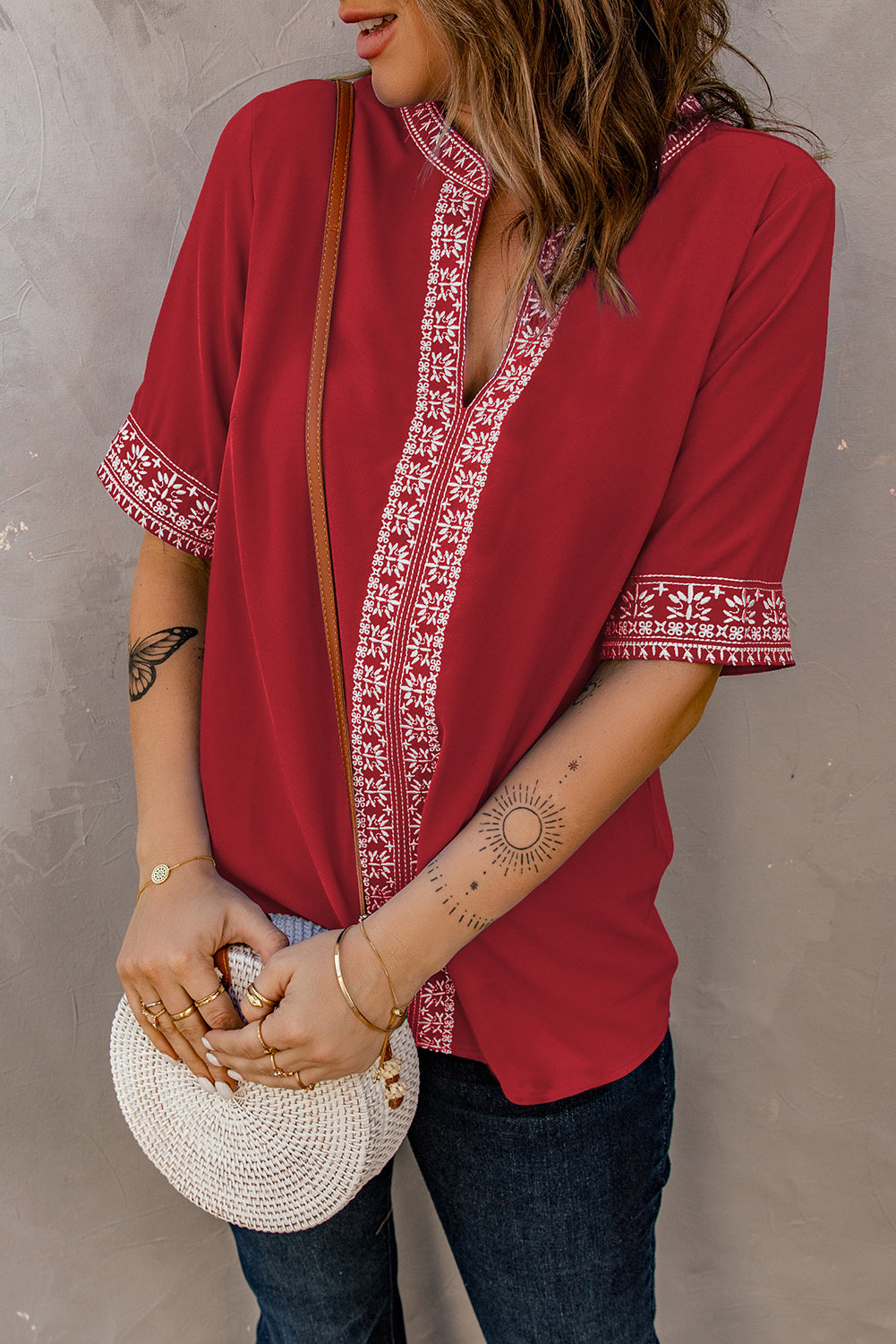 Bohemian Embroidered V-Neck Top