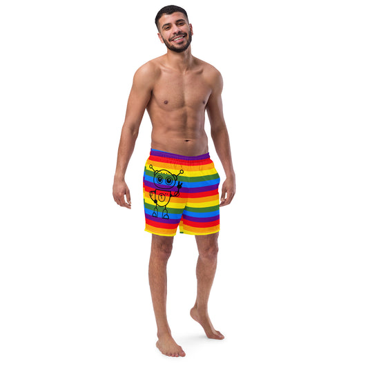 Men's Rainbow "I Come in Peace" Alien Swim Trunks