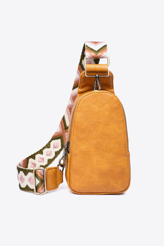 Random Pattern Adjustable Strap PU Vegan Leather Sling Bag