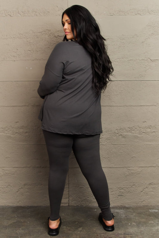 Zenana Lazy Days Full Size Long Sleeve and Leggings Set in Charcoal