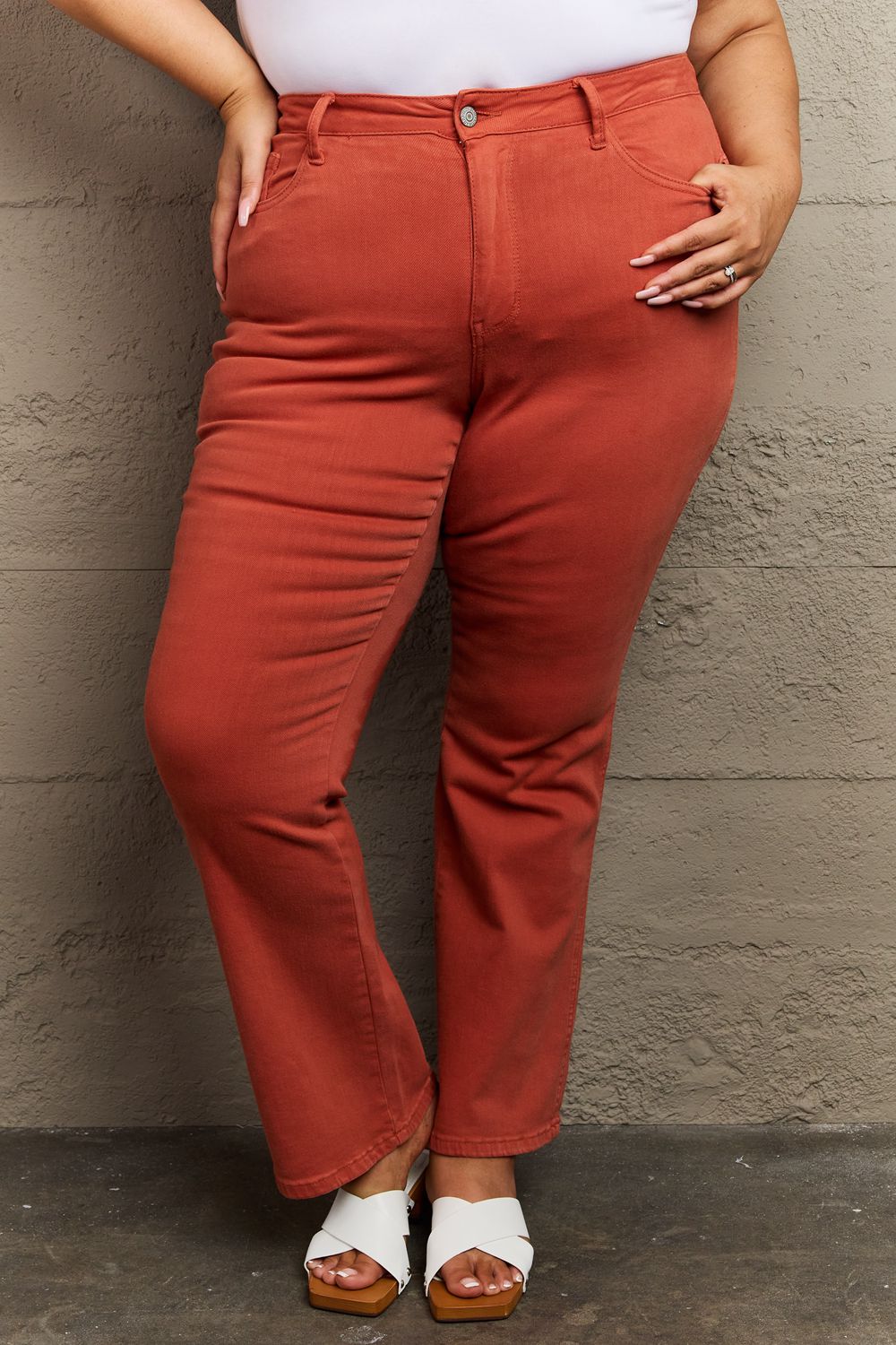 Judy Blue Olivia Full Size Mid Rise Slim Bootcut Jeans in Terracotta