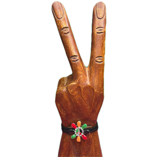 Rasta Bling Peace Sign Flower Stretch Bracelet