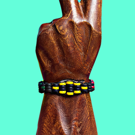 Rasta Bracelet “All Seeing Eye” Black Coconut Islander Tribal Stretch Cuff