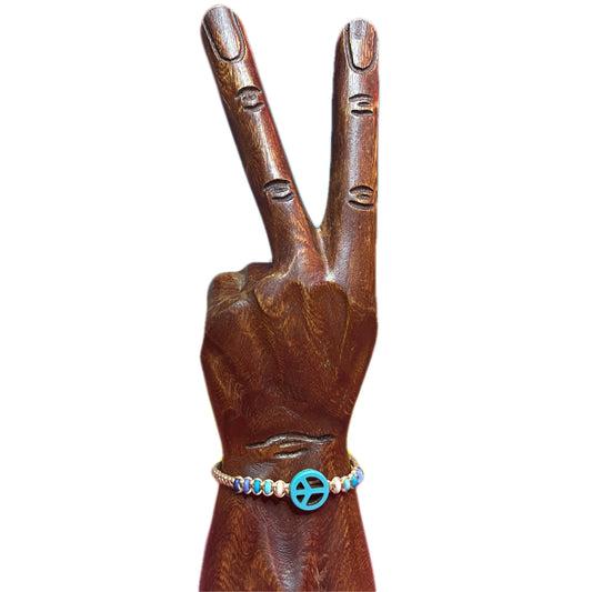 Peace Symbol Beaded & Braided Bracelet Aquamarine