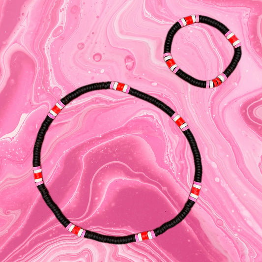 Rave Wear Necklace and Bracelet Set Black Neon Pink White Red Choker