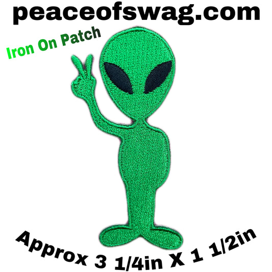 Peace Out “I Come In Peace” Green Alien Iron On Patch