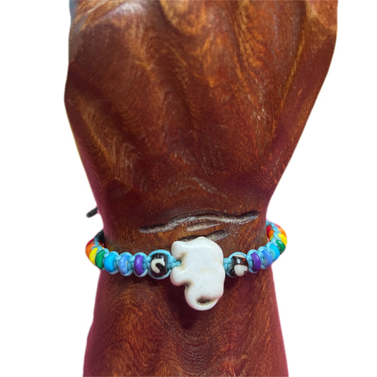 Rainbow Bracelet Elephant Teal Braided Slip-Knot