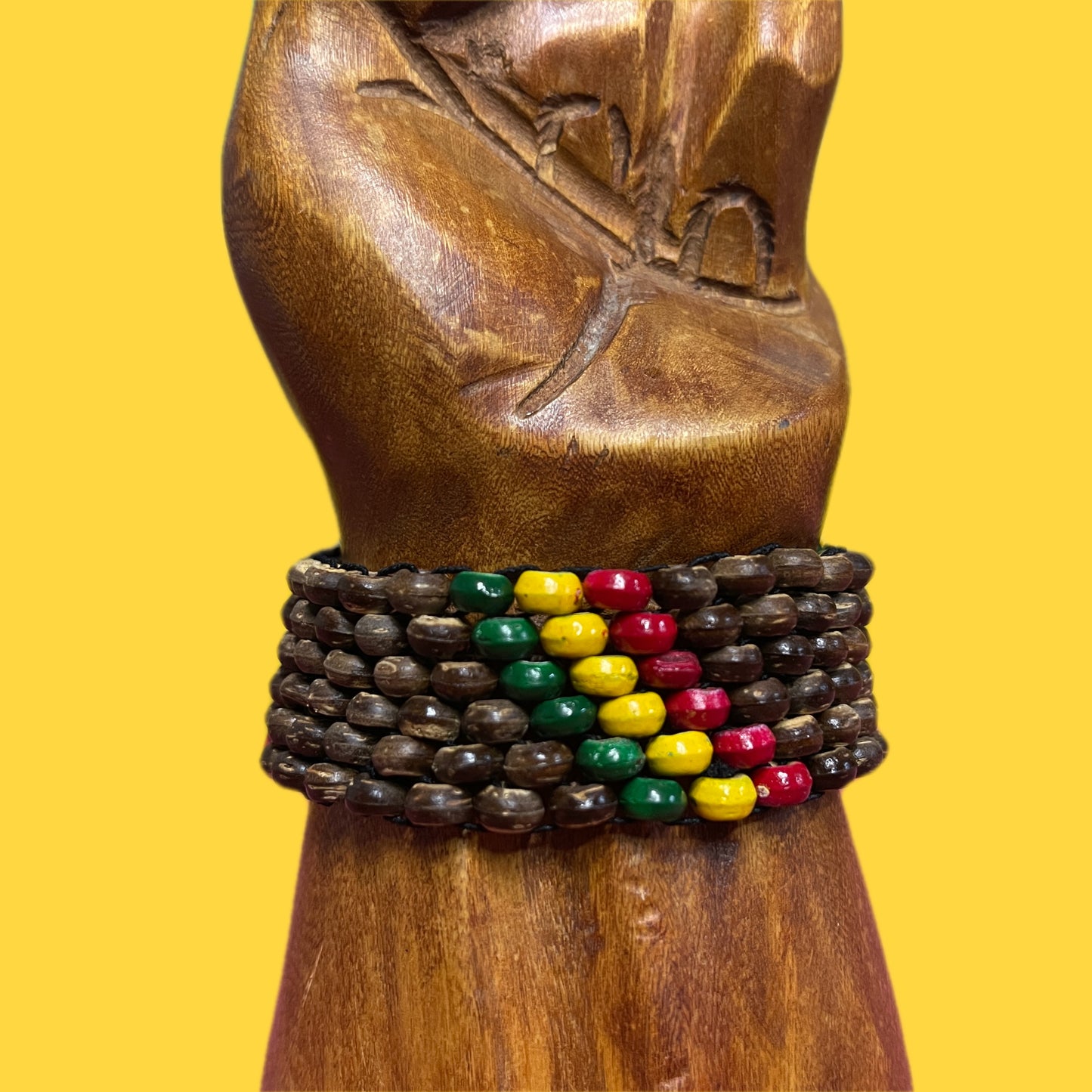 Rasta Coconut Islander Tribal Stretch Cuff Bracelet