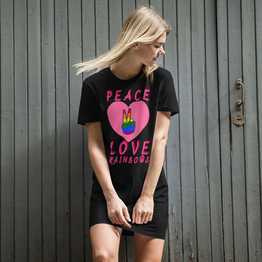 "Peace Love Rainbows" Premium Organic Cotton T-Shirt Dress