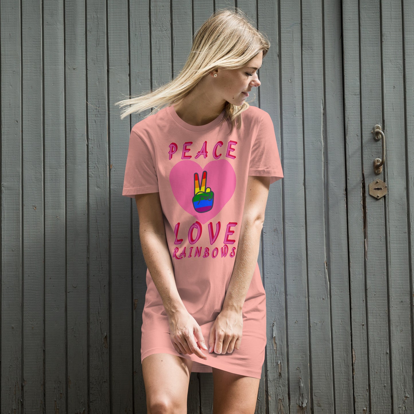 "Peace Love Rainbows" Premium Organic Cotton T-Shirt Dress