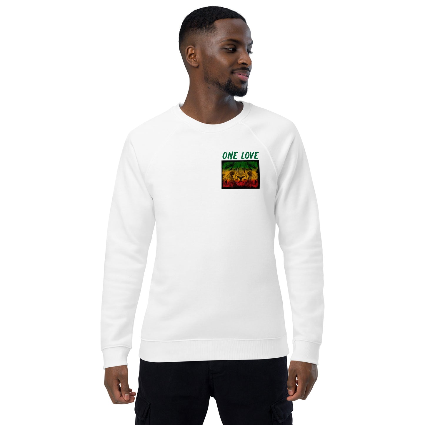 "One Love" Rasta Lion Peace Unisex Premium Organic Cotton Raglan Sweatshirt